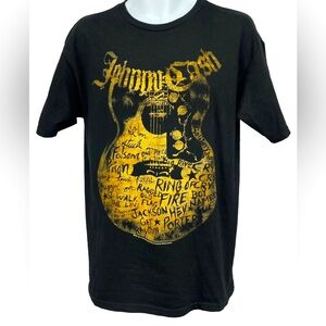 Johnny Cash Guitar T-Shirt Graphic Rock Country Retro Black Mens 2XL